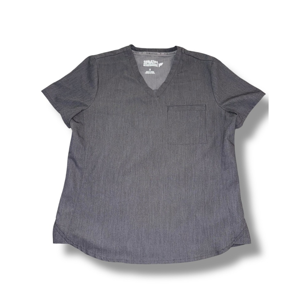 Fabletics Womens S Gray V Neck‎ Scrub Top Pocket Short Sleeve Medical